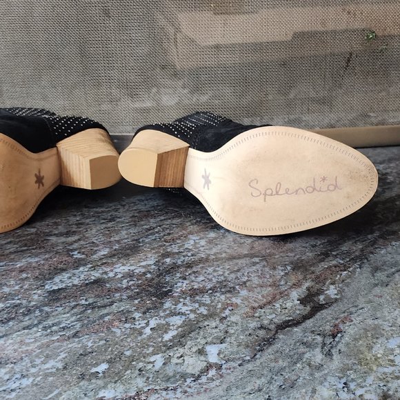 Splendid Black Suede Studded Country Western Booties Size 6.5M - Picture 10 of 16